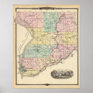 Kartan av Crawford County, påstår av Wisconsin Poster