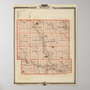 Kartan av Dallas County, påstår av Iowa Poster