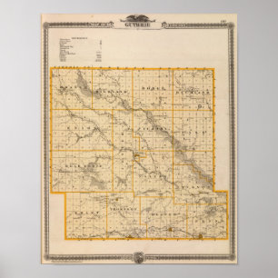 Kartan av Guthrie County, påstår av Iowa Poster