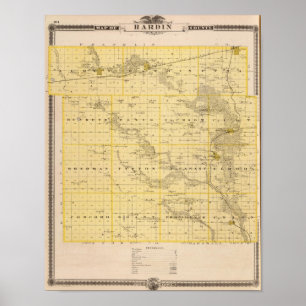 Kartan av Hardin County, påstår av Iowa Poster