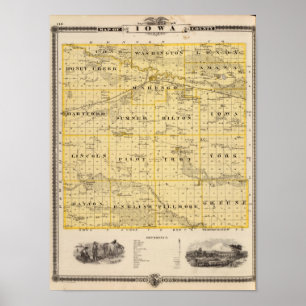 Kartan av Iowa County, påstår av Iowa Poster