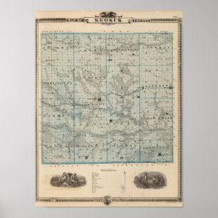 Kartan av Keokuk County, påstår av Iowa Poster