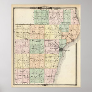 Kartan av Manitowoc County, påstår av Wisconsin Poster