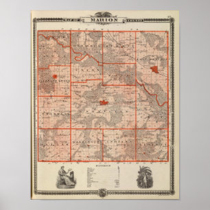 Kartan av Marion County, påstår av Iowa Poster
