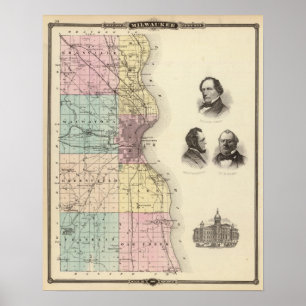 Kartan av Milwaukee County, påstår av Wisconsin Poster