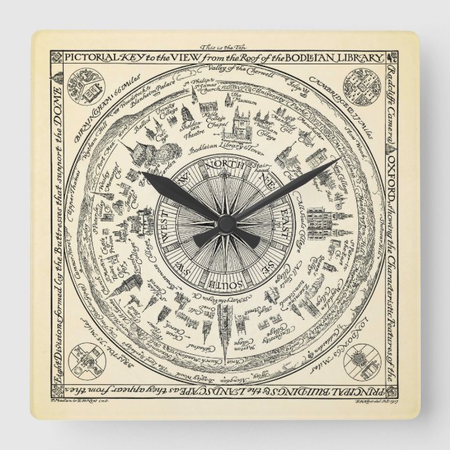 Kartan av Oxford beskådar från det Bodleian Fyrkantig Klocka (Framsida)