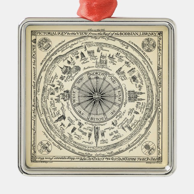 Kartan av Oxford beskådar från det Bodleian Julgransprydnad Metall (Framsidan)