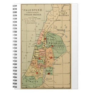Kartan av Palestina delade vid de 12 stammarna av Anteckningsbok