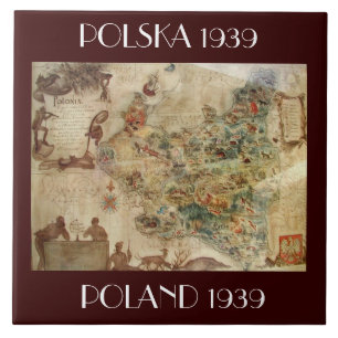 KARTAN AV POLEN/POLSKA BELÄGGER MED TEGEL c.1939 Kakelplatta