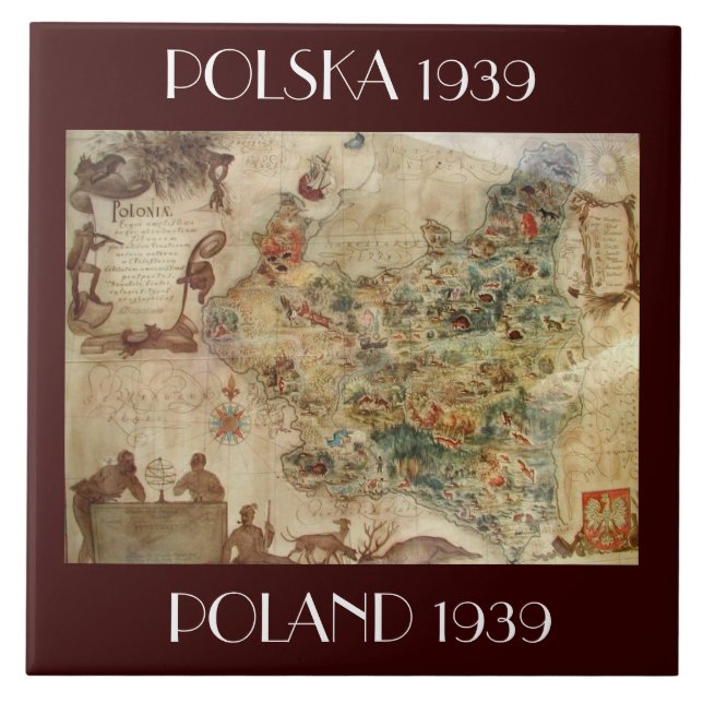 KARTAN AV POLEN/POLSKA BELÄGGER MED TEGEL c.1939 Kakelplatta (Framsidan)