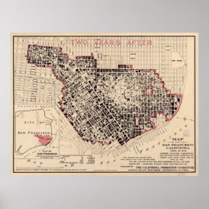 Kartan av Sanet Francisco 1906 avfyrar Poster