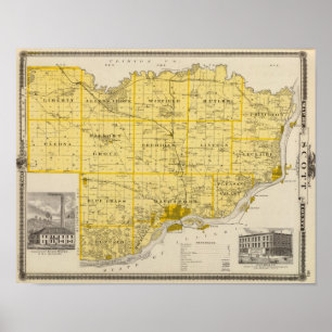 Kartan av Scott County, påstår av Iowa Poster