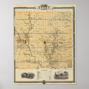 Kartan av Story County, påstår av Iowa Poster