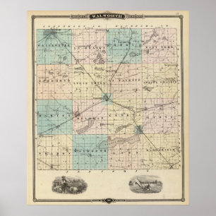 Kartan av Walworth County, påstår av Wisconsin Poster