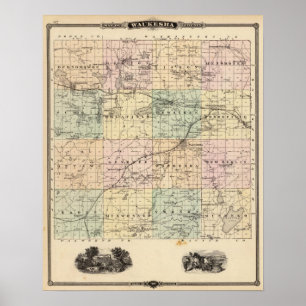Kartan av Waukesha County, påstår av Wisconsin Poster