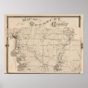 Kartan av Woodbury County, påstår av Iowa Poster