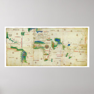 Kartan för Cantino Planispherevärld (1502) Poster