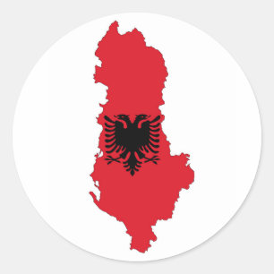 kartan för den albania landflagga formar runt klistermärke