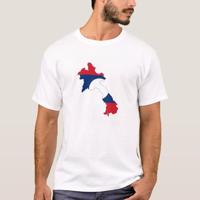 kartan för den laos landflagga formar t shirt (Framsida)