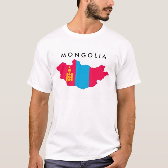 kartan för den mongolia landflagga formar symbol t shirt (Framsida)