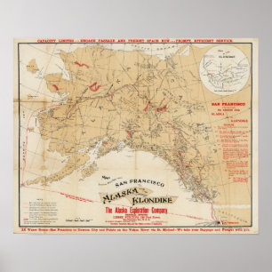 Kartavisningruttar från San Francisco till Alaska Poster