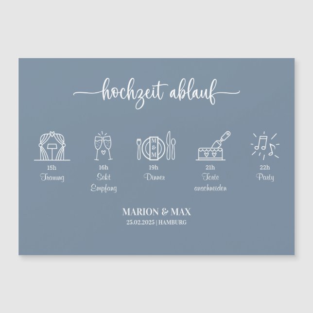 Kärtchen Ablauf Hochzeit Dusty Blue 01 (Framsida)