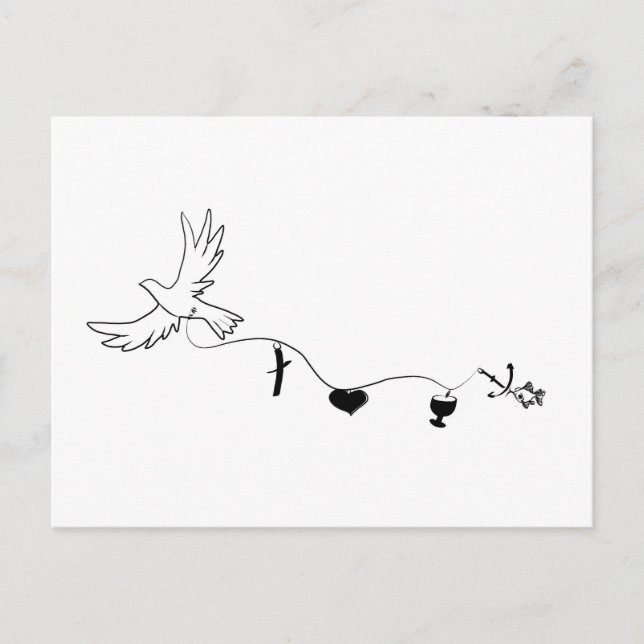 Karte mit Friedenstaube und christlichen Symbolen Vykort (Framsida)