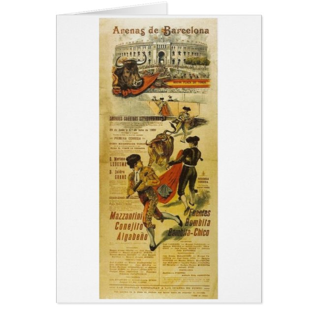 Kartell Toros Barcelona - Bullfighting Matador Hälsningskort (Framsidan)
