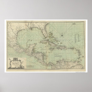 Kartlägga av den västra Indies kartan - 1774 Poster
