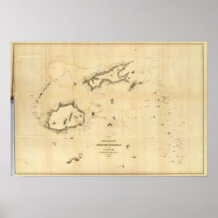 Kartlägga av den Viti gruppen eller de Fiji öarna Poster