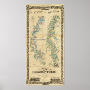 Kartlägga av det lägre Mississippiet River Poster