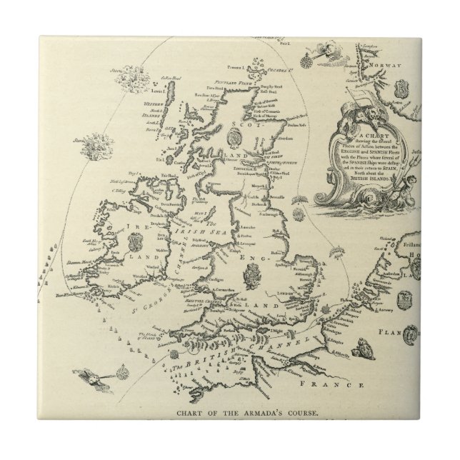 Kartlägga av jaga av den spanska armadaen kakelplatta (Framsidan)