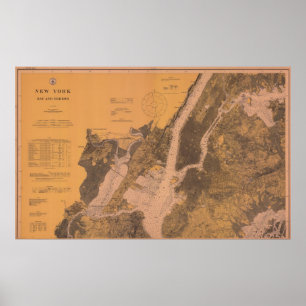 Kartlägger den nautiska New York övrehamnen 1914 Poster