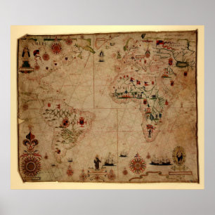 Kartlägger det Atantic hav 1633 Portolan - Pascoal Poster