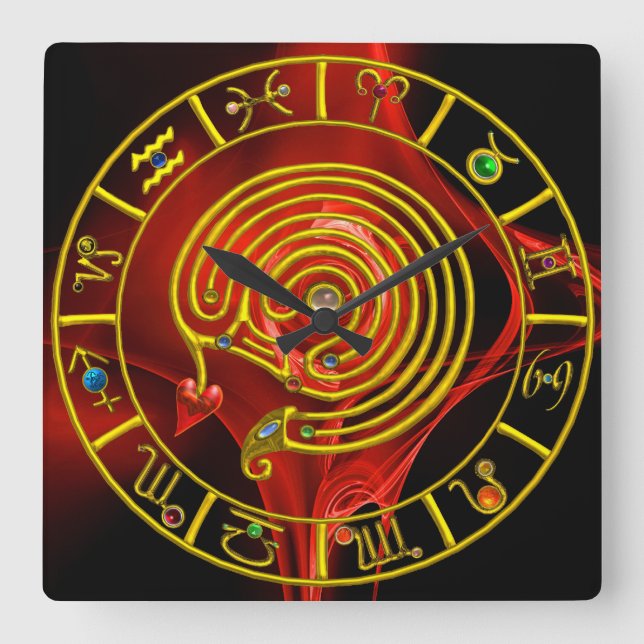 KARTLÄGGER GULD- ZODIAC för den ASTRAL LABYRINTEN Fyrkantig Klocka (Framsida)