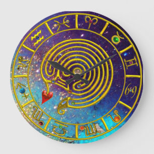 KARTLÄGGER GULD- ZODIAC för den ASTRAL LABYRINTEN Stor Klocka