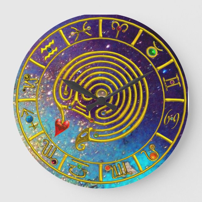 KARTLÄGGER GULD- ZODIAC för den ASTRAL LABYRINTEN Stor Klocka (Framsida)