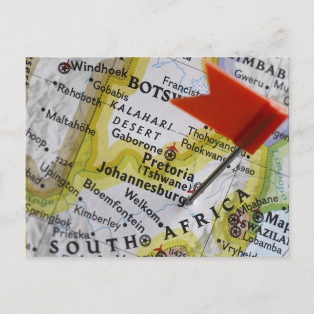 Kartnål placerad i Johannesburg, Sydafrika den Vykort (Framsida)