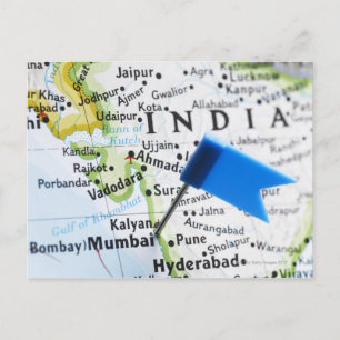 Kartnål placerad i Mumbai, Indien på karta, närbil Vykort