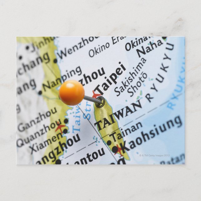 Kartnål placerad i Taipei, Taiwan på karta, Vykort (Framsida)