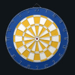 Kartong: Vit, Guld och blå Piltavla<br><div class="desc">Vitt,  Guld och Blå Färgad Dart Board Game,  inklusive 6 Brass Darts</div>