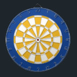 Kartong: Vit, Guld och blå Piltavla<br><div class="desc">Vitt, Guld och Blå Färgad Dart Board Game, inklusive 6 Brass Darts</div>