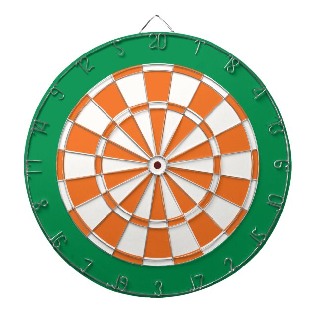 Kartong: Vit, Orange och Grönt Darttavla (Framsidan)
