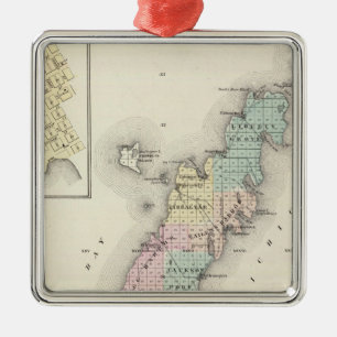 Kartor av Door County, störfjärden och Jenny Julgransprydnad Metall