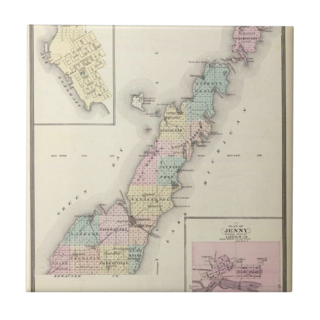 Kartor av Door County, störfjärden och Jenny Kakelplatta (Framsidan)