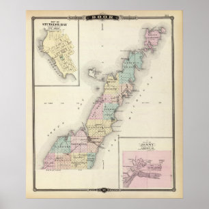 Kartor av Door County, störfjärden och Jenny Poster