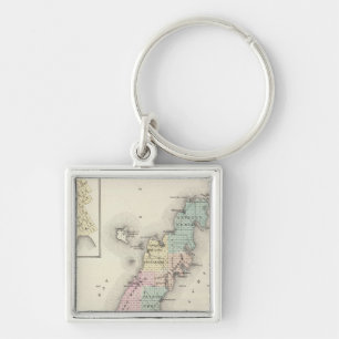 Kartor av Door County, Sturgeon Bay och Jenny Fyrkantig Silverfärgad Nyckelring