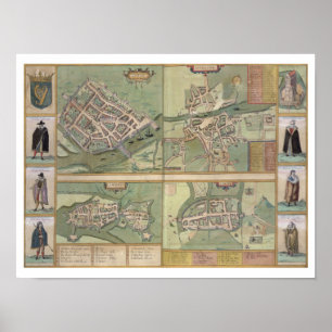 Kartor av Galway, Dublin, limericken och kork, Poster