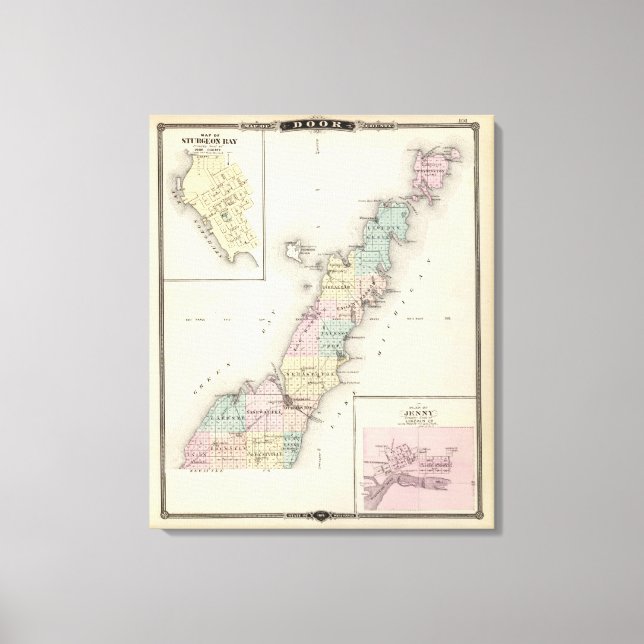 Kartor i Door County, Sturgeon Bay och Jenny Canvastryck (Framsida)