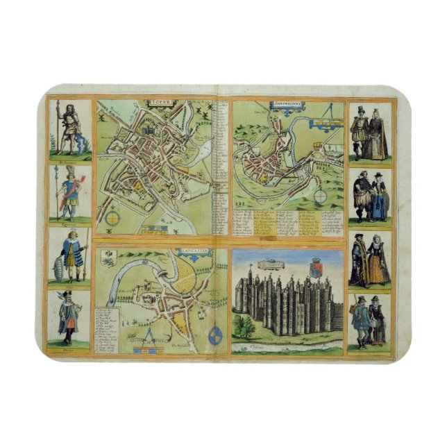 Kartor of York, Shrewsbury, Lancaster och Richmond Magnet (Horisontell)